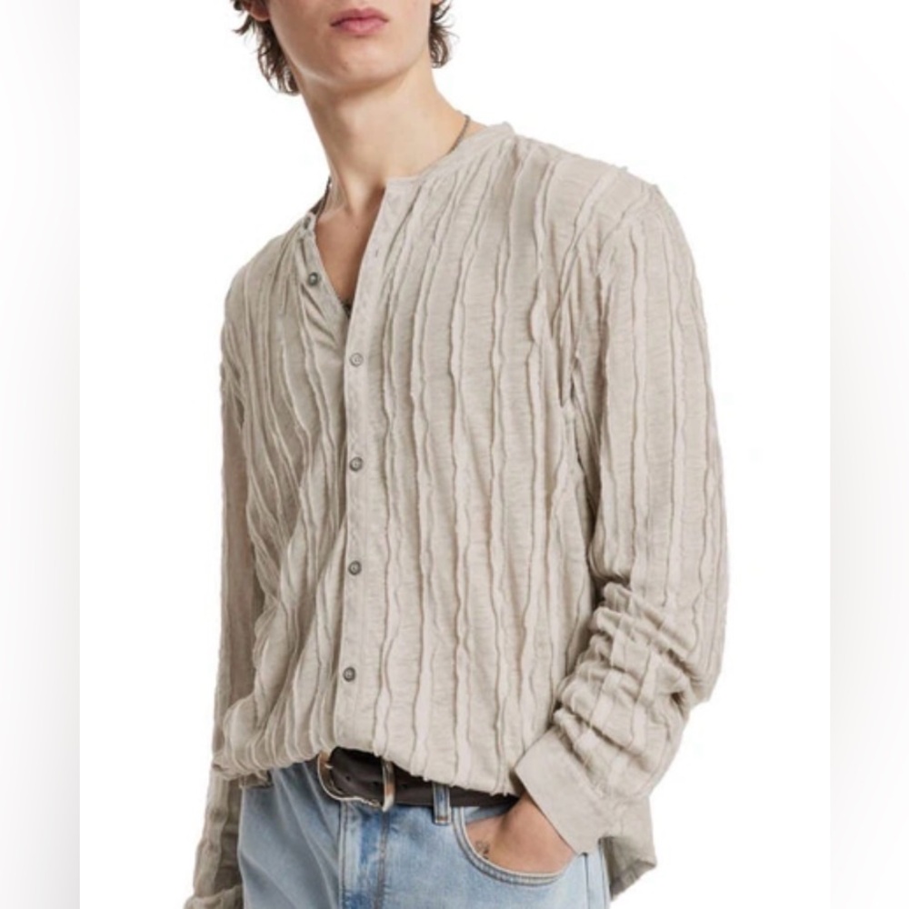 ($328) NWOT John Varvatos Collection Pintuck Band Collar (Size: L / Color: Grey)
